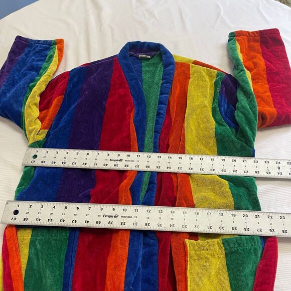 Towels Of Key West Vintage 80s Rainbow ROYGBV Striped Robe One Size Fits All - Picture 4 of 7